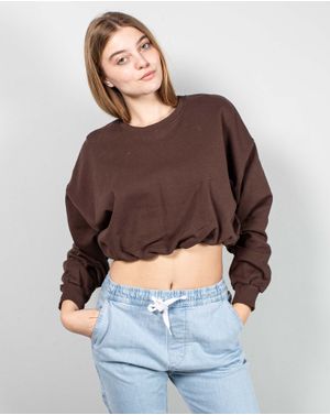 Bluza crop din bumbac cu maneca lunga 25TEK04035