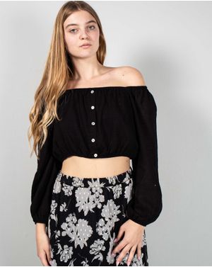 Bluza crop cu nasturi decorativi 25TEK04156
