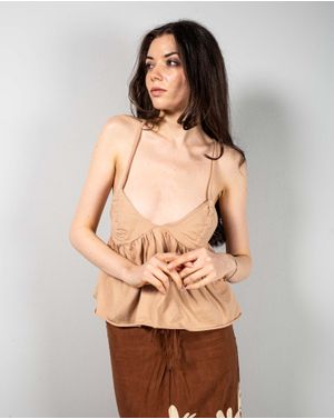 Top din bumbac cu bretele subtiri 25TEK04025