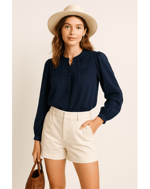 Bluza uni din bumbac cu nasturi la baza gatului N241647001