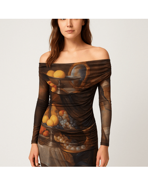 Rochie scurta cu imprimeu si umerii goi 25TEK01019