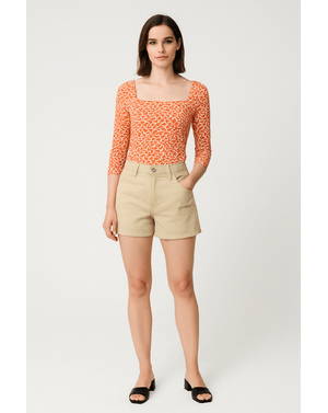 Bluza din bumbac cu maneci trei sferturi N241401008