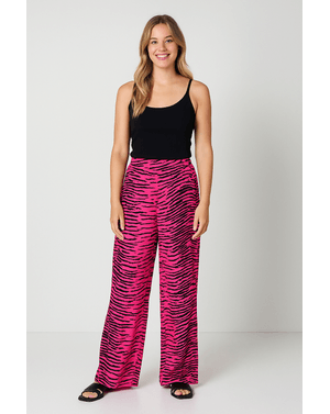 Pantaloni wide cu imprimeu fucsia zebra – 100% viscoză, 0% plictiseală 24SDP01157
