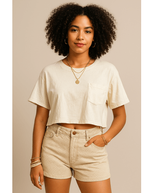 Tricou crop Funky Buddha din bumbac  25ALX01044