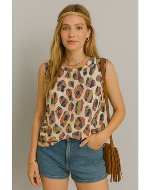 Top fără mâneci din 100% bumbac, imprimeu geometric colorat N241543004
