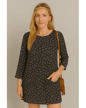 Rochie neagră cu imprimeu floral – 100% bumbac N241523004