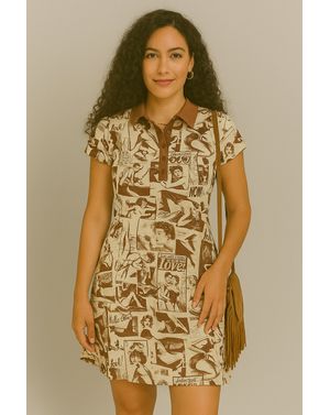 Rochie tip polo cu print retro N241553002