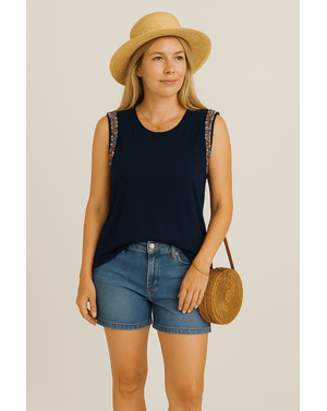 Top bleumarin cu paiete colorate N241528002