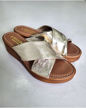Sandale din piele naturala cu platforma si barete metalizate 25VEN01006
