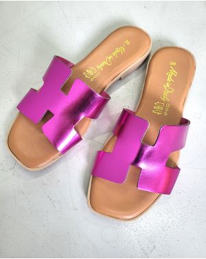Sandale din piele naturala fucsia cu talpa joasa 25VEN02002