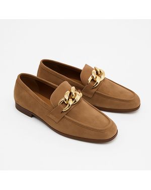 Mocasini damă camel cu lanț auriu decorativ 25ANT01104