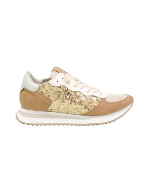 Pantofi sport bej cu paiete aurii din piele ecologică