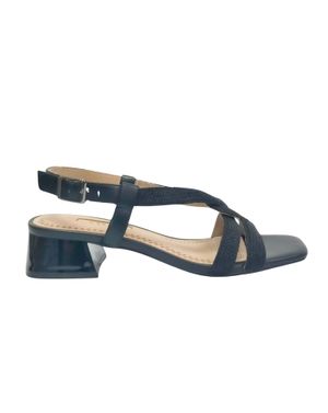Sandale negre cu toc gros și barete împletite – Eleganță discretă pentru fiecare zi 25CHL07001