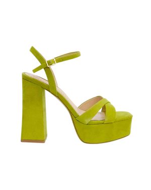 Sandale platformă verde olive din piele ecologică cu toc gros