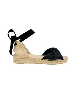 Espadrile negre cu panglică și platformă joasă din piele ecologică