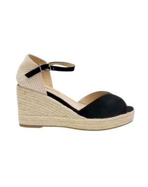 Sandale wedge din material textil cu bareta subțire și vârf decupat 25CHL11008
