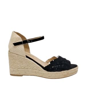 Sandale wedge din material textil cu textură împletită și bareta subțire 25CHL11009