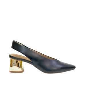 Pantofi slingback negri din piele ecologică cu toc auriu