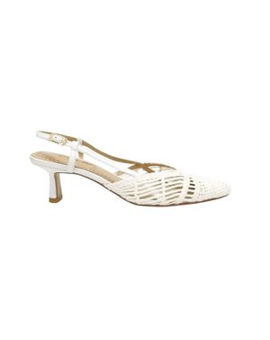 Pantofi slingback albi împletiți din piele ecologică cu toc subțire
