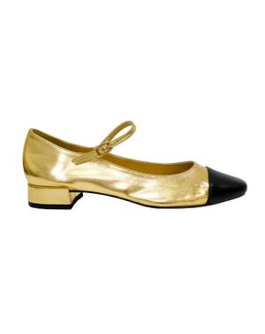 Pantofi Corina aurii cu vârf negru și bareta Mary Jane – Retro glam cu atitudine 25CHL02003