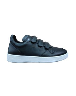 Sneakers negri din piele naturală cu velcro
