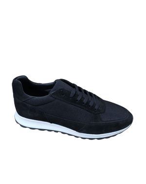 Sneakers negri din piele întoarsă și naturală