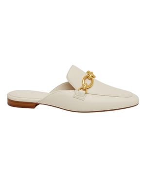 Papuci din piele crem cu accesoriu auriu- 25EPY11007