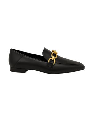 Loafers din piele neagră cu accesoriu metalic- 25EPY11004