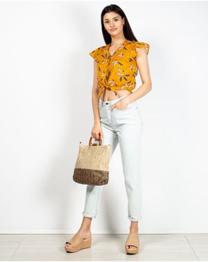 Bluza crop cu nasturi si imprimeu N904143015