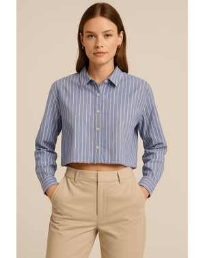 Cămașă cropped în dungi – 100% bumbac25YEL93003