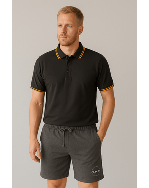Tricou Polo Negru din Bumbac 100% cu Detalii Portocalii 25OFF05001