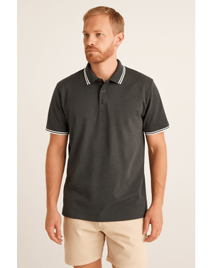 Tricou Polo Casual cu Dungi Contrastante – Mix de Bumbac și Poliester 25OFF07001