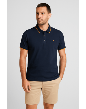 Tricou Polo Bleumarin cu Accente Galben Muștar – 100% Bumbac 25KOS46042