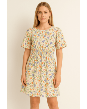 Rochie scurtă din 100% vâscoză – Imprimeu floral multicolor  24SDP01005