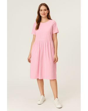 Rochie casual roz din bumbac – simplă, fresh și super confortabilă  24SDP01017