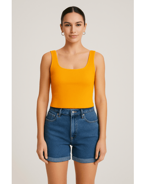 Top galben ribbed cu decolteu pătrat – simplu, dar cu personalitate 24SDP01099