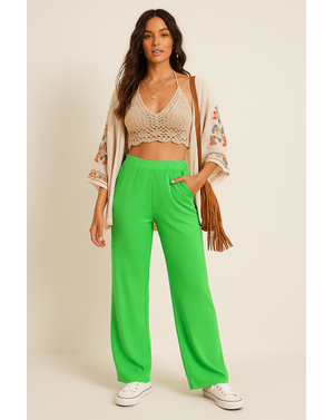 Pantaloni largi din material fluid – Verde intens  24SDP01163