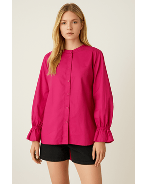 Cămașă fucsia cu volane la mâneci – Mix de bumbac & naylon  24SDP01210