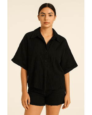 Cămașă neagră oversized – Bumbac & in  24SDP01206