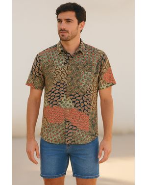 Cămașă cu imprimeu patchwork și croială lejeră 25OFF09008