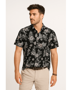 Cămașă florală cu mânecă scurtă și design clasic 25OFF09011