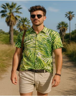 Cămașă cu imprimeu tropical și croială lejeră 25OFF09012