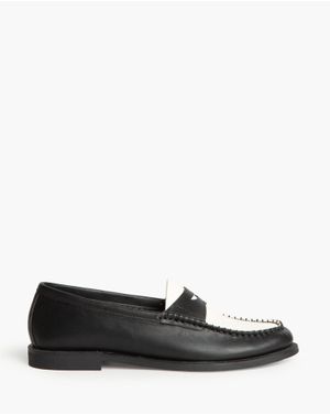 Loafers negri cu detaliu crem din piele ecologică 25CHL17004