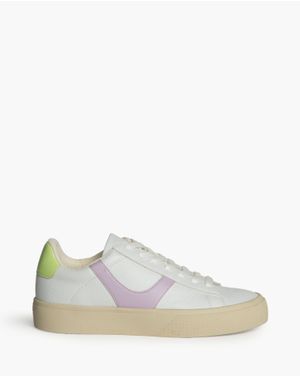 Sneakers albi cu detalii lila și lime din piele ecologică 25CHL15004