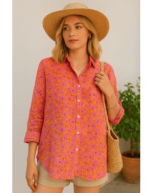 Cămașă din bumbac cu imprimeu floral fucsia – energie și versatilitate în fiecare zi 25OFF08005
