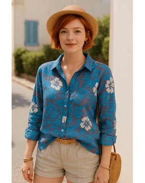 Cămașă din in cu imprimeu floral exotic – lejeritate și stil natural 25OFF08001
