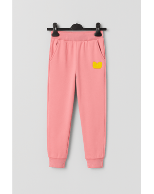 Pantaloni jogger roz pentru copii, cu buzunar la spate și patch decorativ 25OFF10004