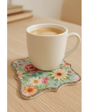 Coaster decorativ cu flori si insertii aurii