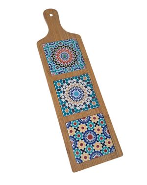 Suport din lemn cu ceramica colorata pentru vase fierbinti