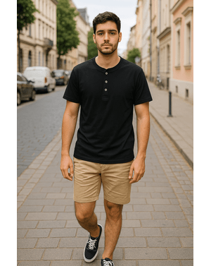 Tricou negru din bumbac 100% – Casual cu un twist clasic 25POS02002